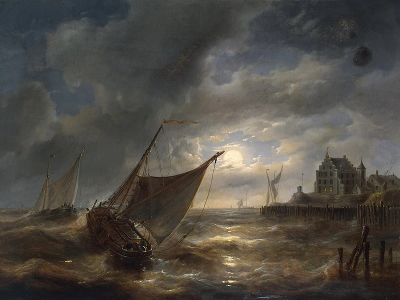 1802-Charles-Louis Verboeckhoven - Porto di notte